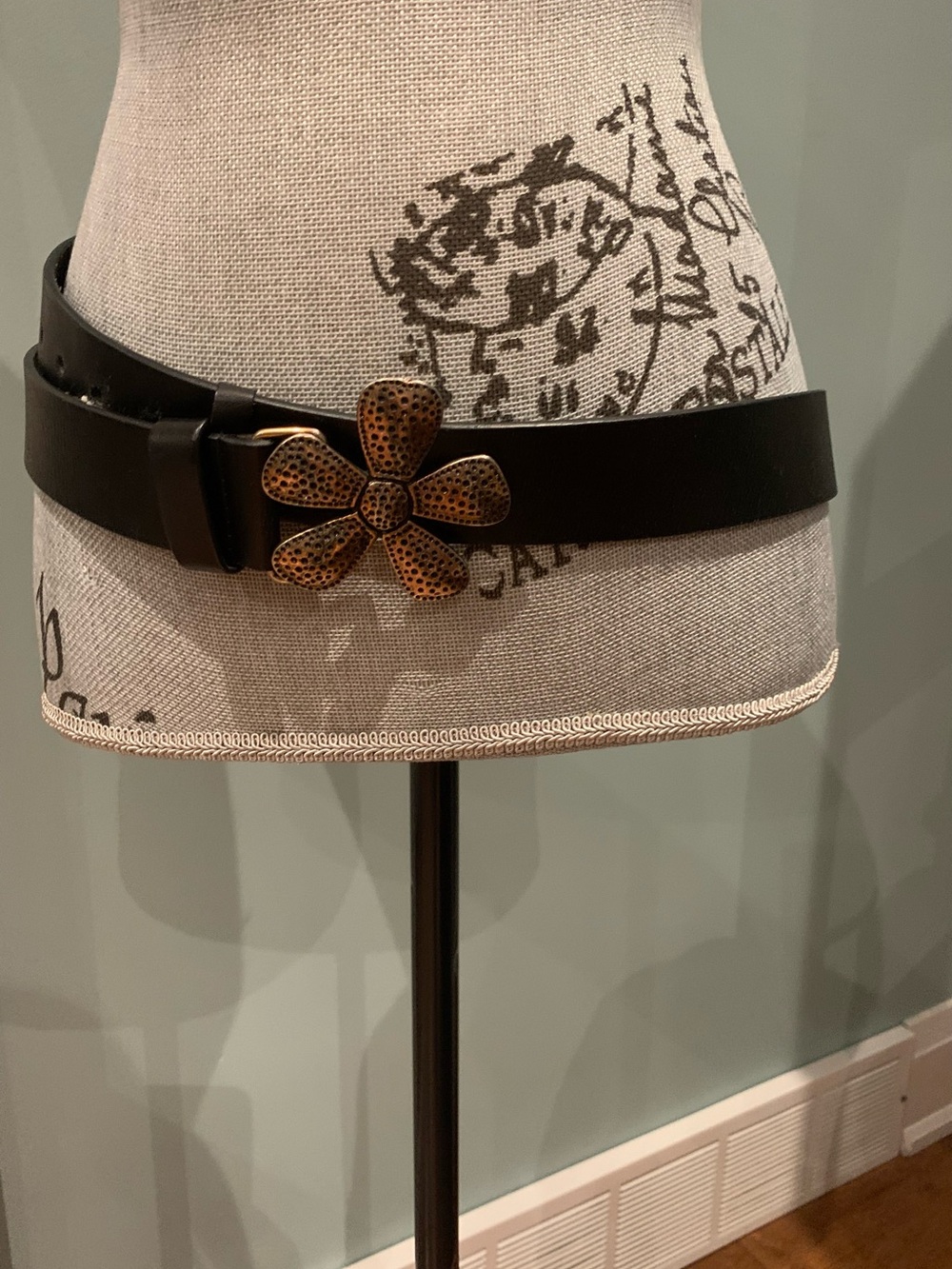 Silpada Black Leather Flower Buckle Belt